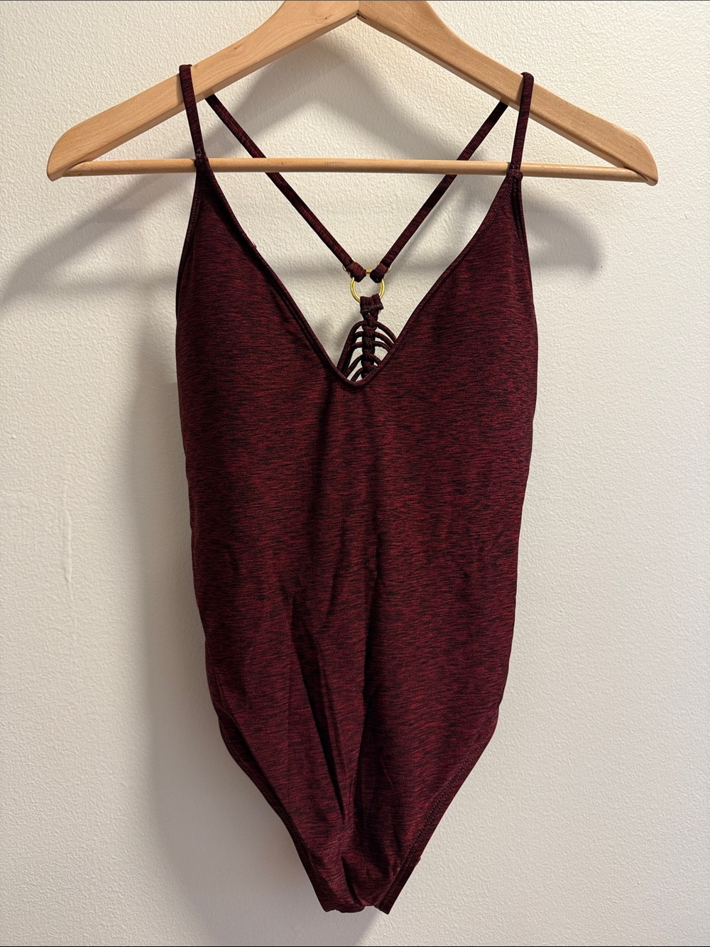 La Blanca Deep Wine Red Swim Top with Lace-Up Back